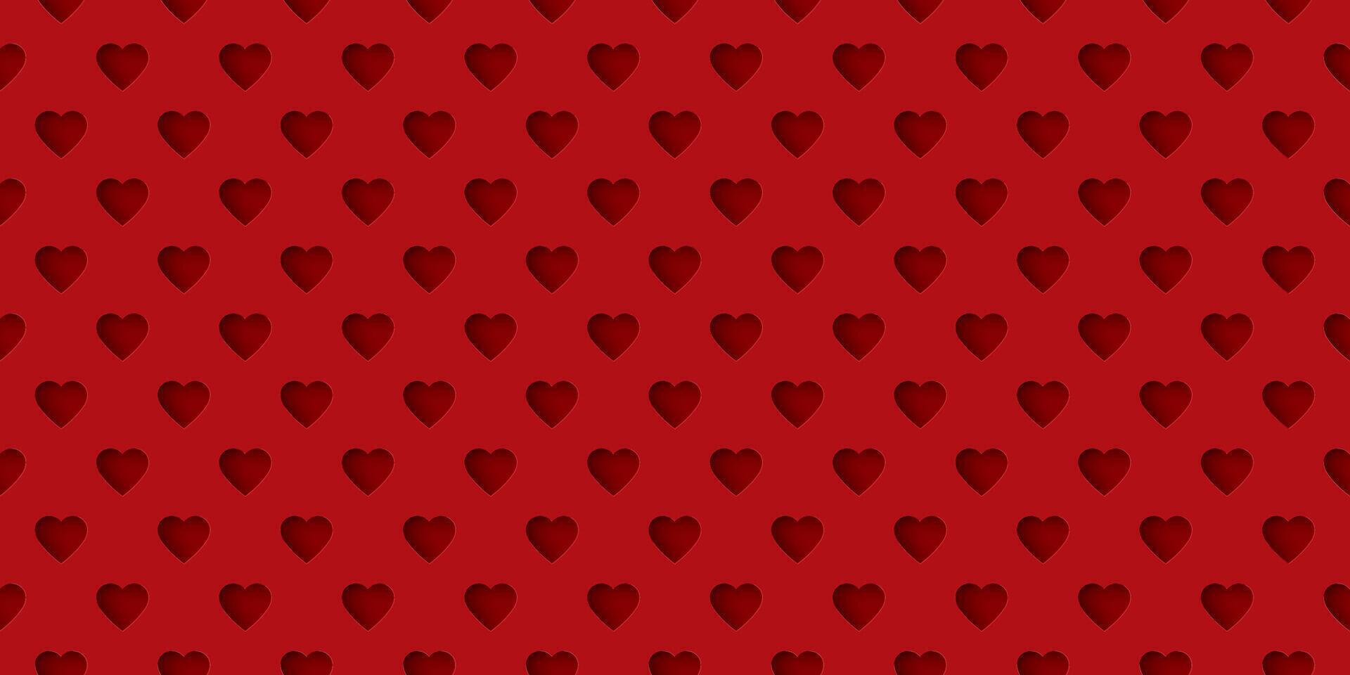 Abstract 3D heart frame paper cut style seamless pattern on red background graphic illustration. Valentine's day greeting card template. vector