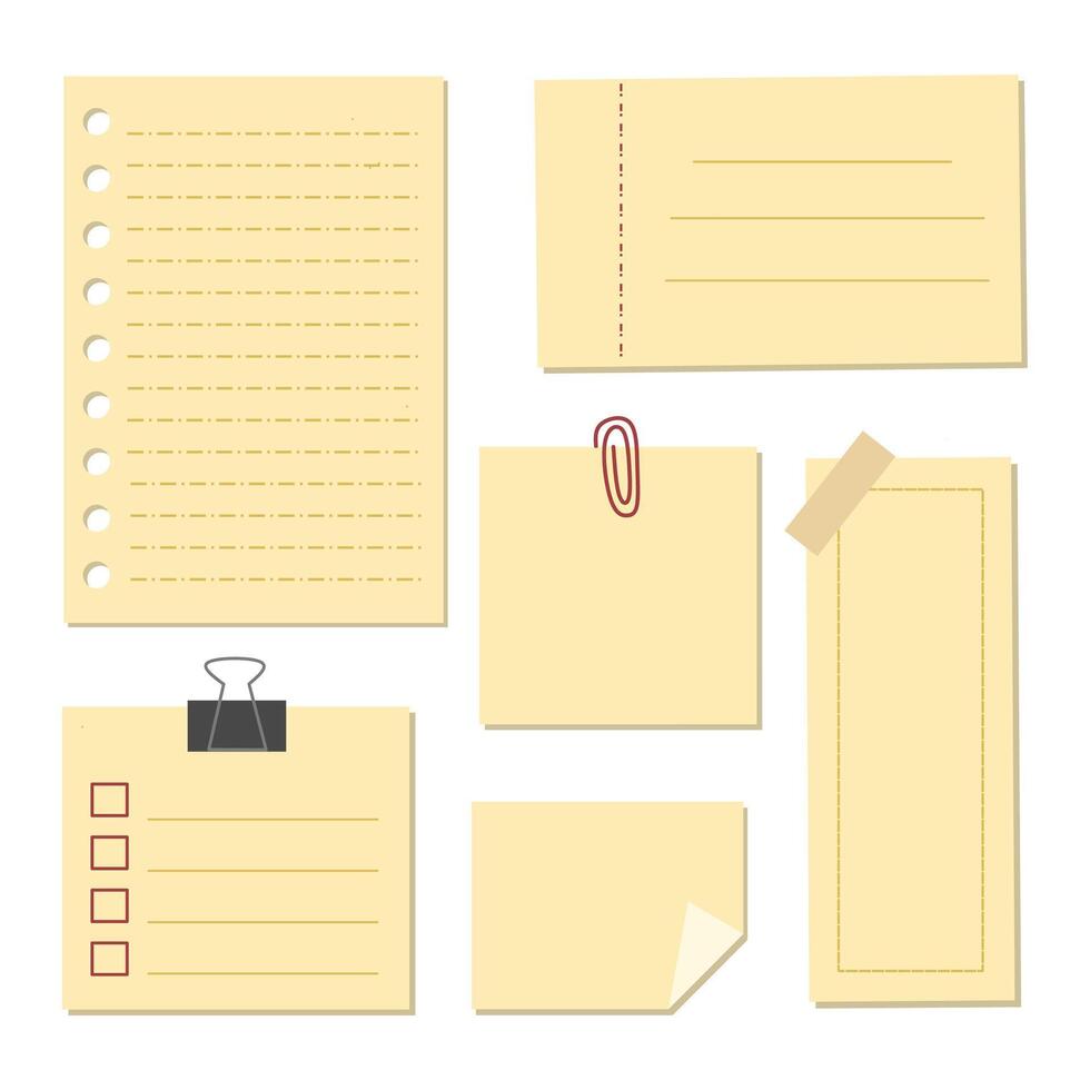 Blank notepaper template design. Sticky note for meeting reminder, to do list and information board. vector