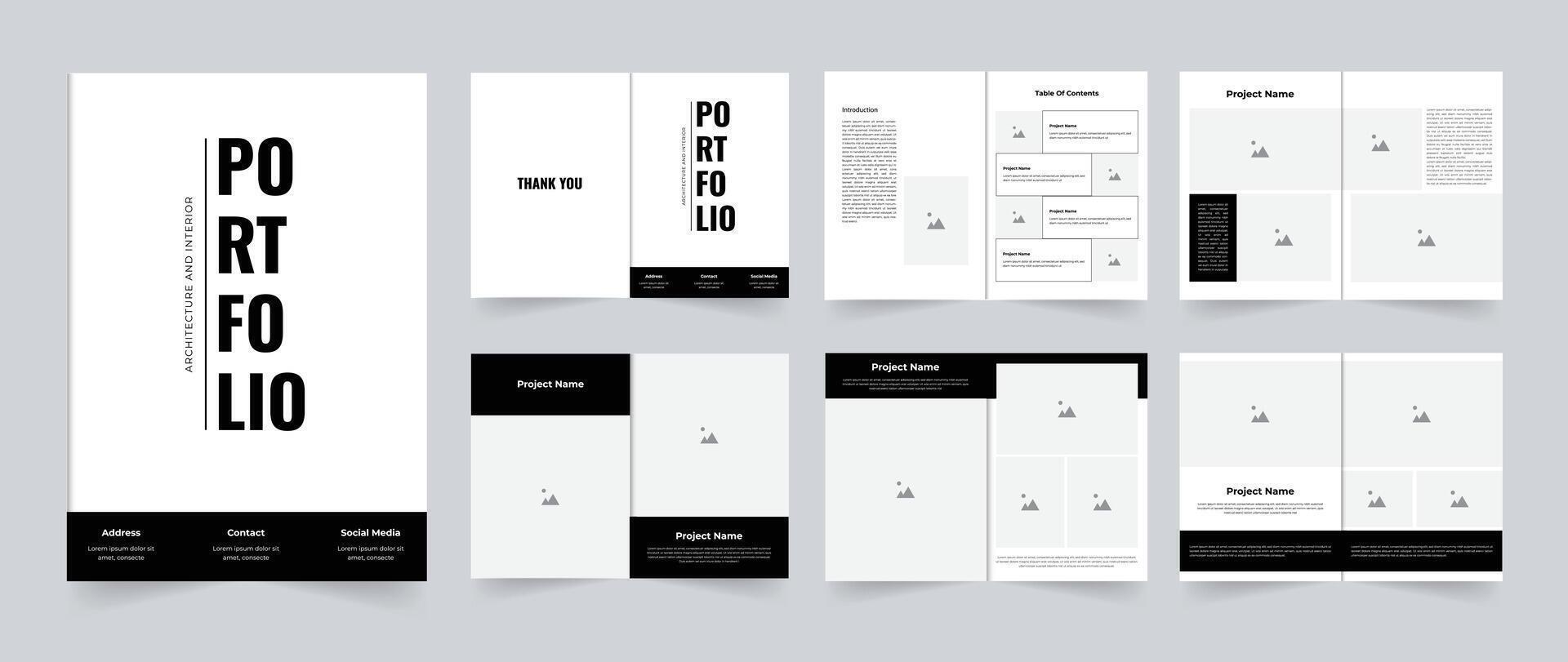 Modern Architecture and Interior portfolio template design with creative layout black and white template vector