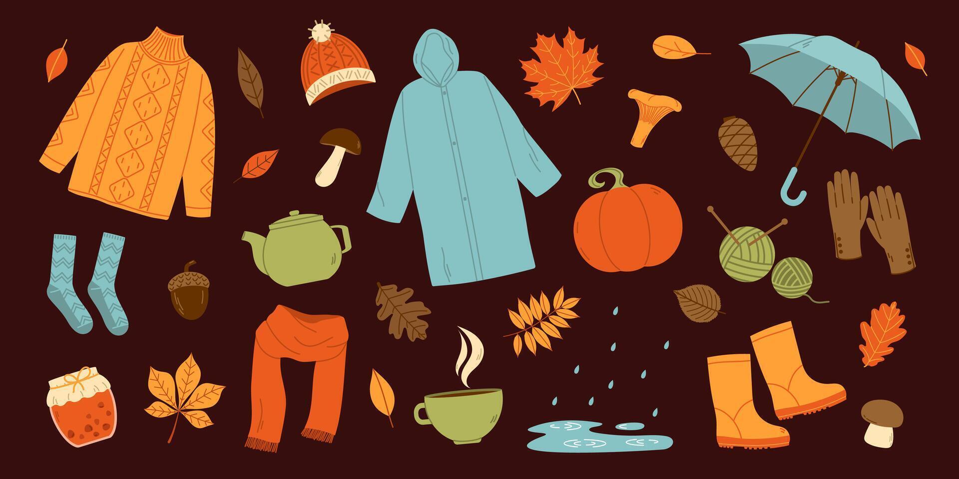 Autumn set. Fall elements. Flat isolated illustration vector