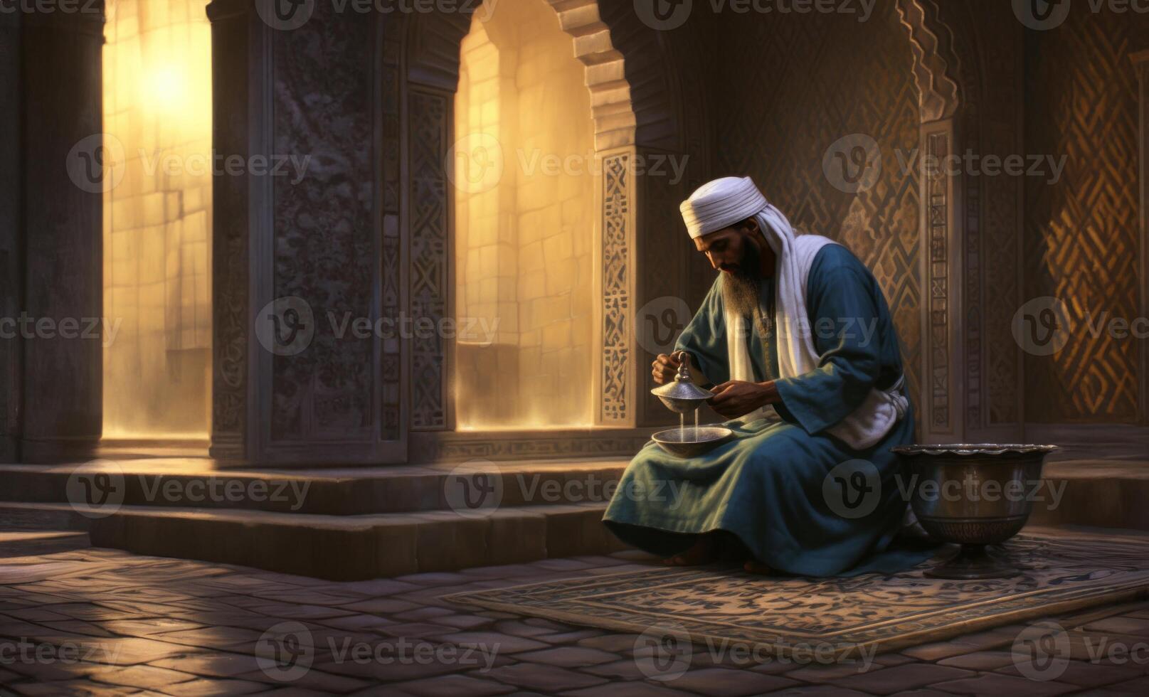 Muslim Individual Performing Ablution in Preparation for Prayer.Generated image photo