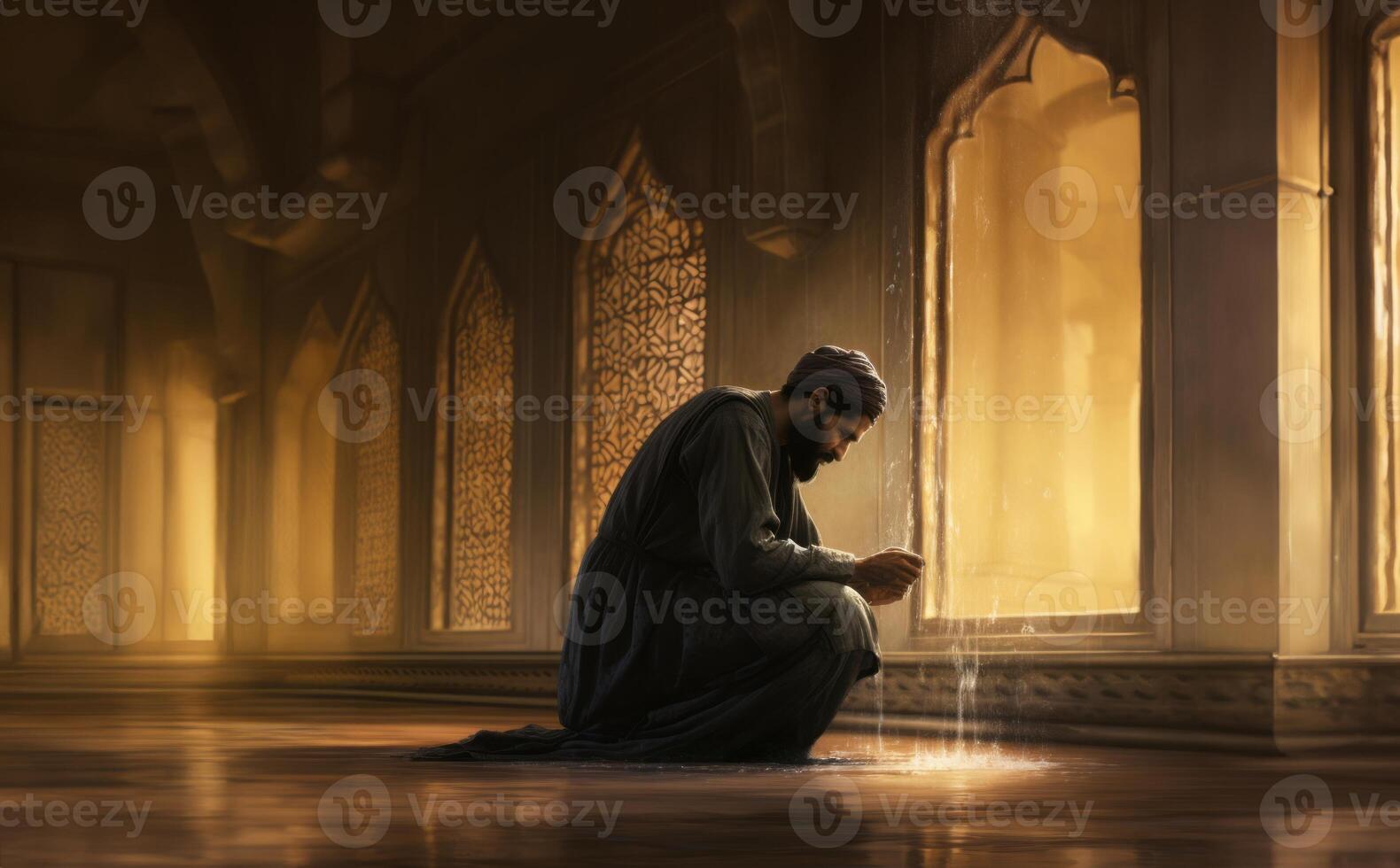 Muslim Individual Performing Ablution in Preparation for Prayer.Generated image photo