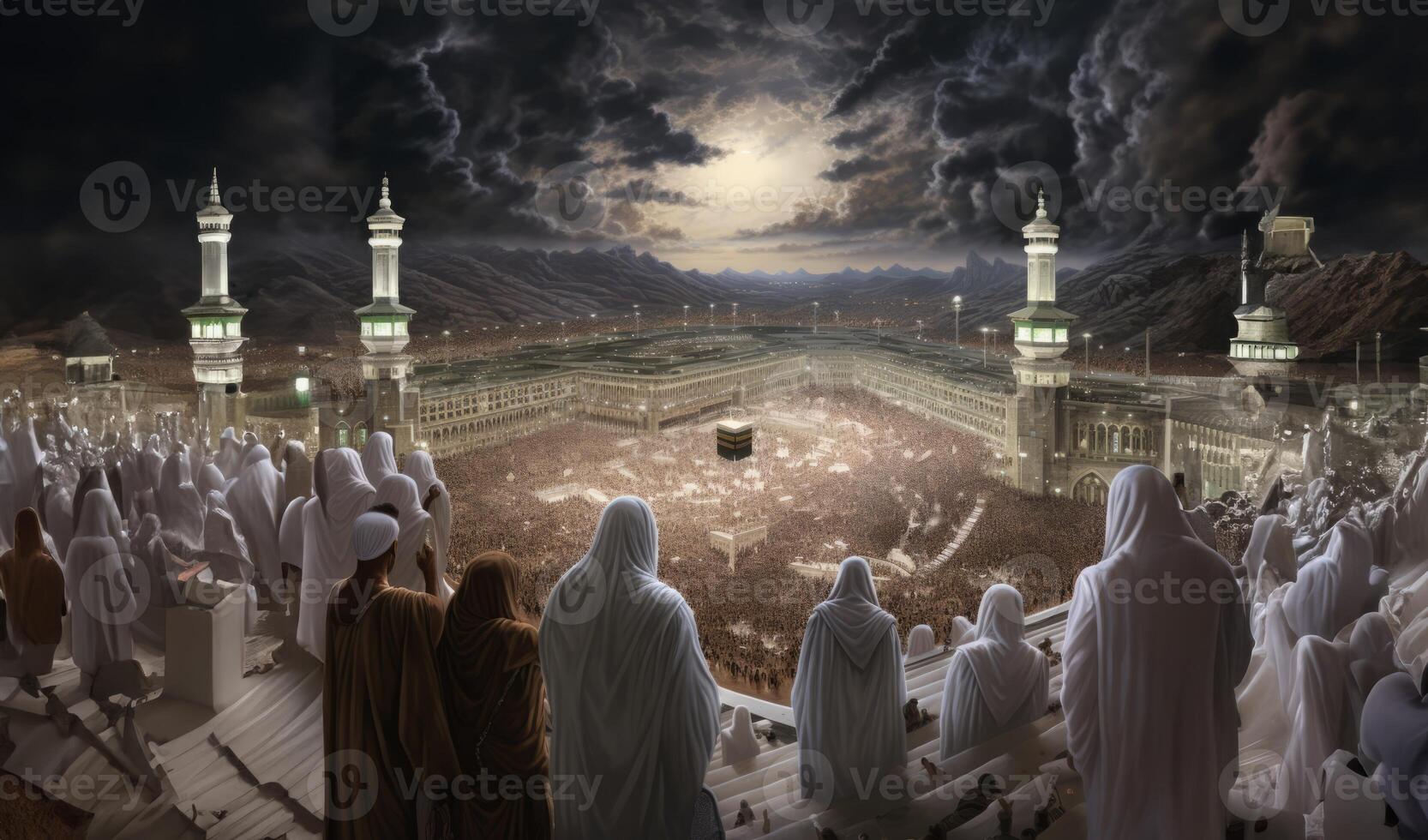 Muslims Performing the Hajj Pilgrimage at the Sacred Kaaba in Mecca.Generated image photo