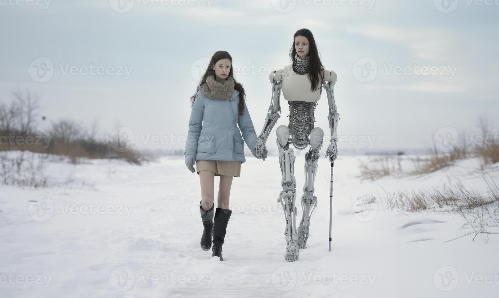 Girl with a Disability Using Modern Assistive Devices to Enhance Daily Living.Generated image photo