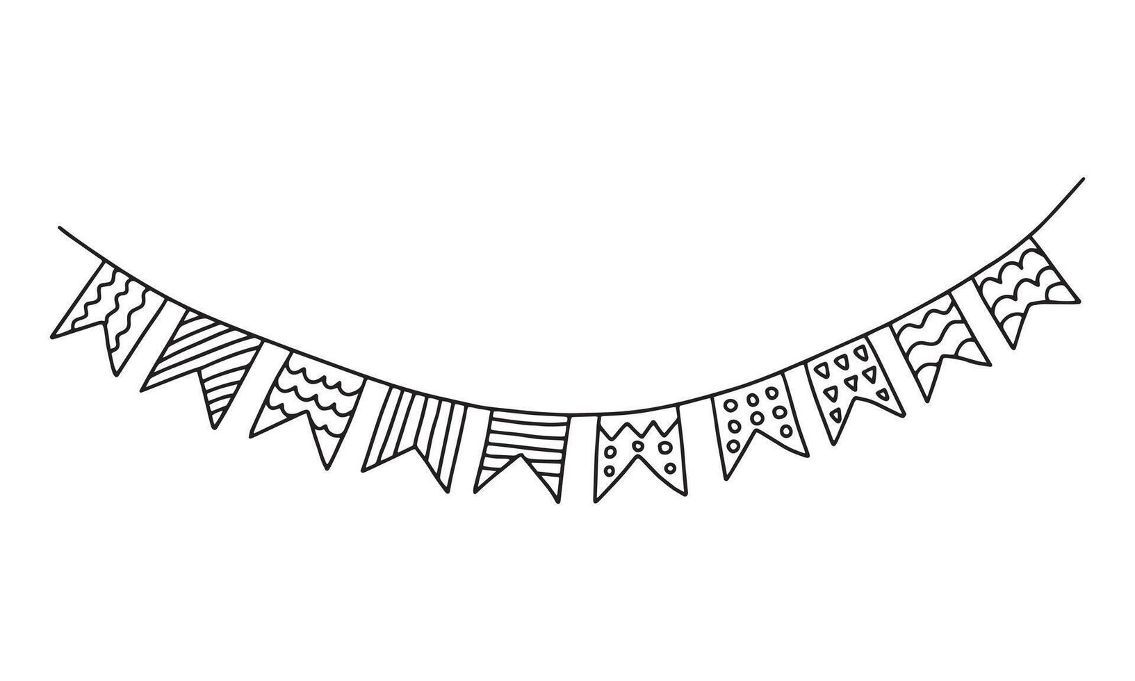 Hanging garland with flags doodle illustration vector