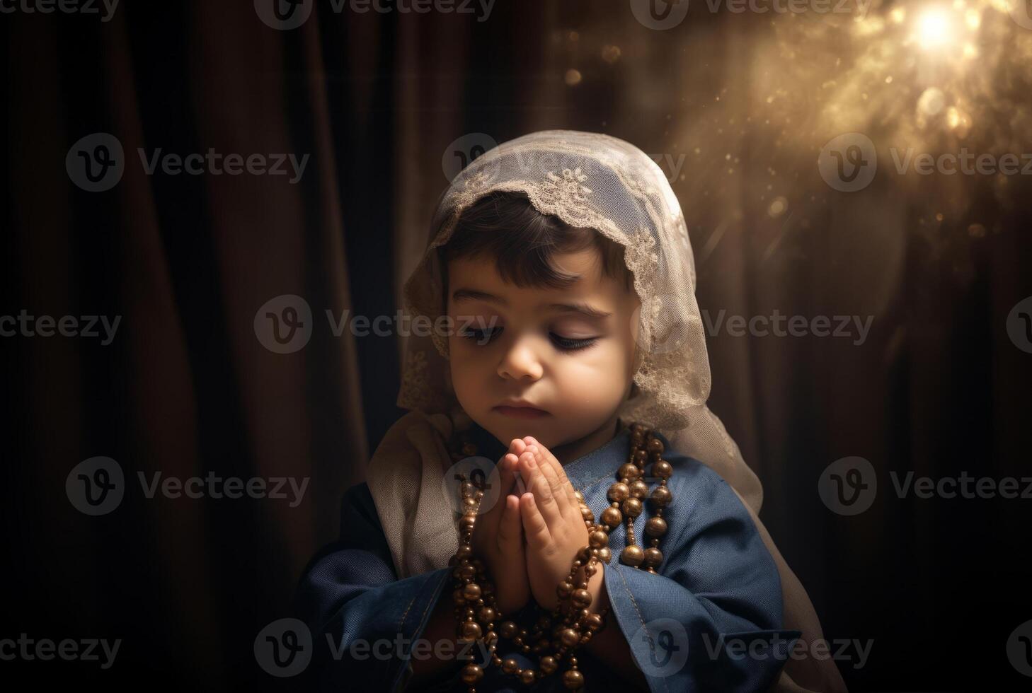 Adorable Muslim baby girl wearing a hijab, embodying innocence and cultural tradition..Generated image photo