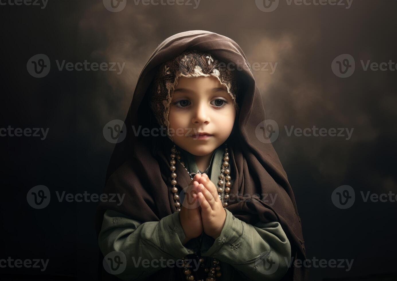 Adorable Muslim baby girl wearing a hijab, embodying innocence and cultural tradition..Generated image photo