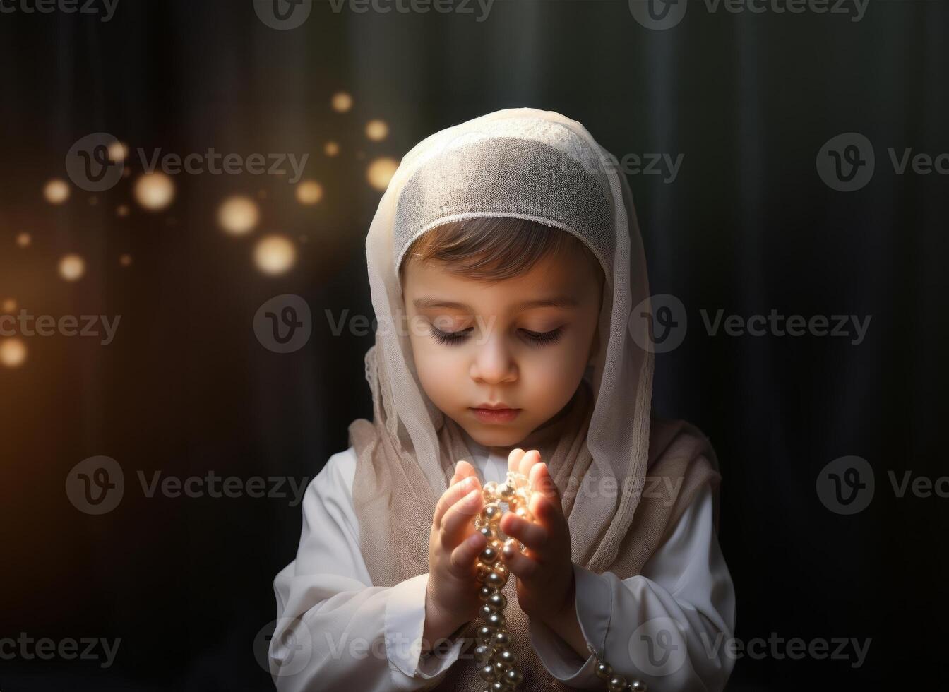 Adorable Muslim baby girl wearing a hijab, embodying innocence and cultural tradition..Generated image photo
