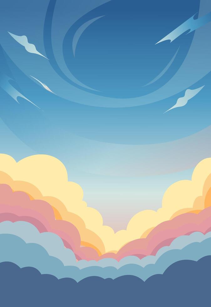 warm sky with clouds. Anime style background vector