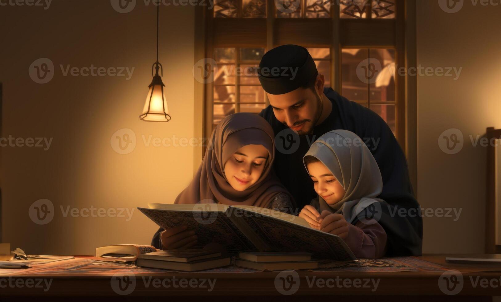 Closeup of a Muslim Child Reading the Holy Quran photo