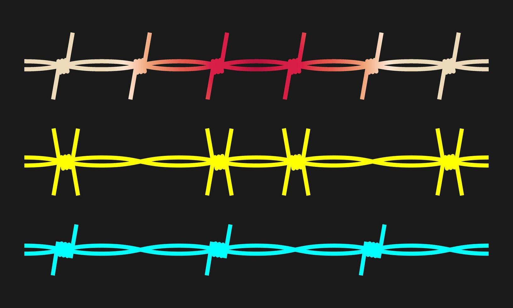 Metal wire with barbs and spikes set for steel border, prison fence and military barrier. vector
