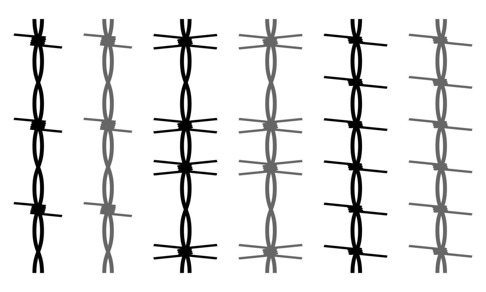 Metal wire with barbs and spikes set for steel border, prison fence and military barrier. vector