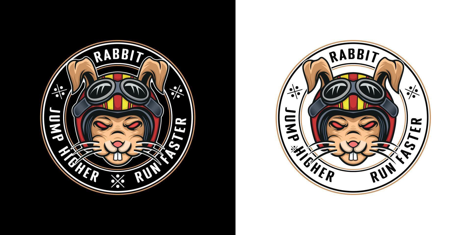Retro style rabbit head design wearing helmet for t-shirt, sticker, etc. vector