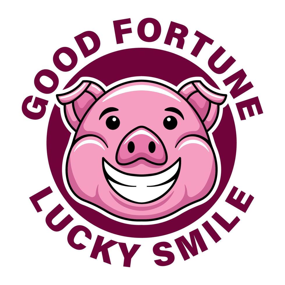 Happy smiling cartoon pink pig face design, t-shirt design template, mug etc. vector