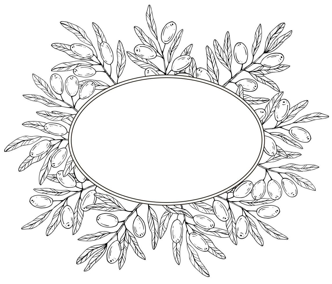 Graphics botanical black and white frame with olive branches vector