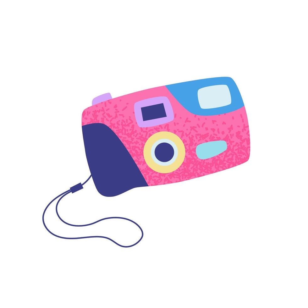 90s photo camera. Bright multicolour hand drawn object. illustration in trendy flat style vector