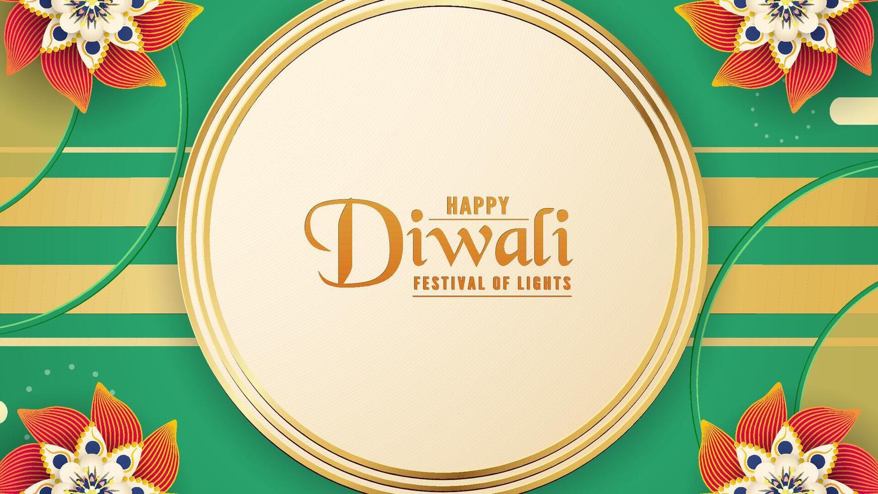 Diwali is festival of lights of Hindu for invitation card, web banner, advertisement. Paper cut and craft style. Tone background color is green. vector