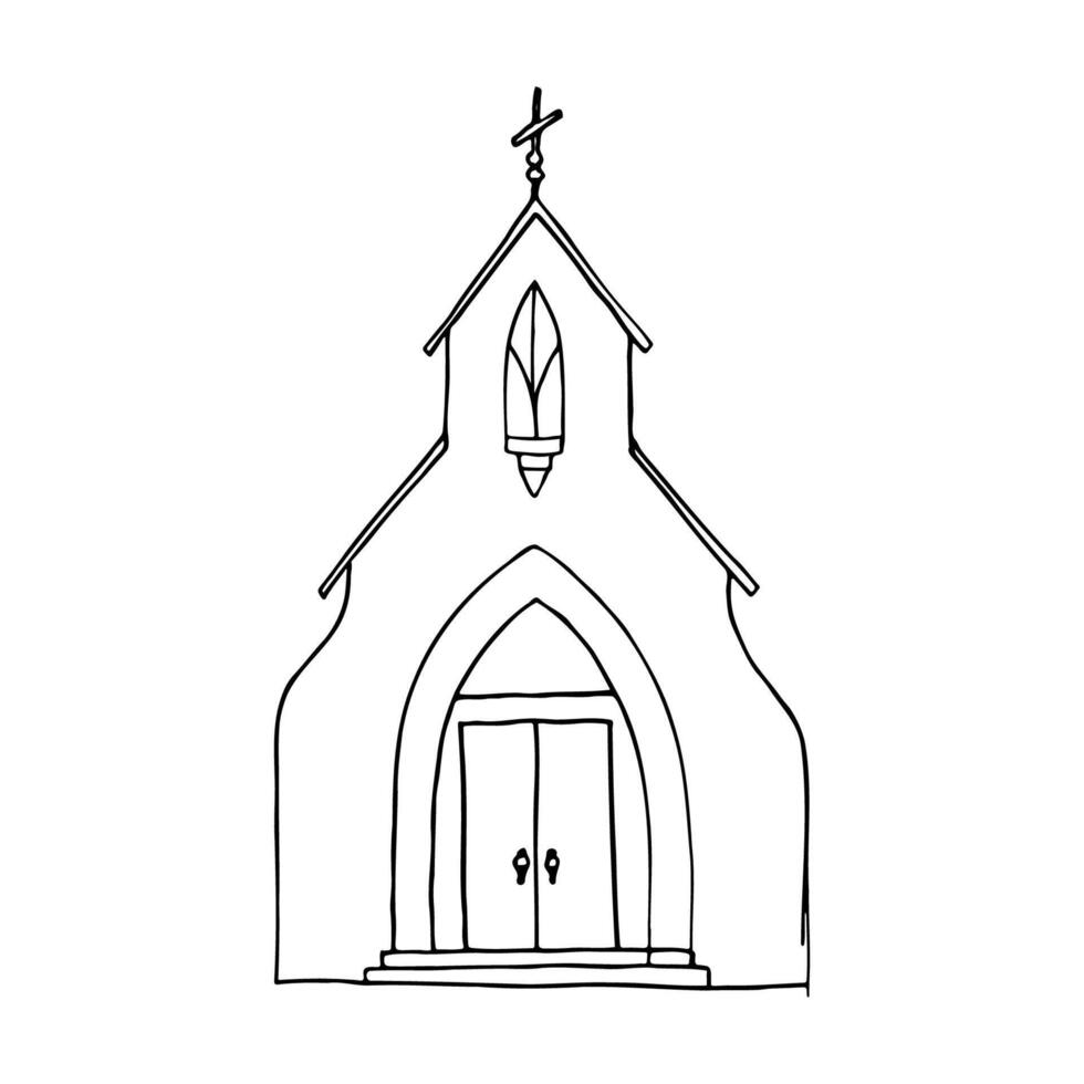 whole chapel building full face - hand drawn doodle vector