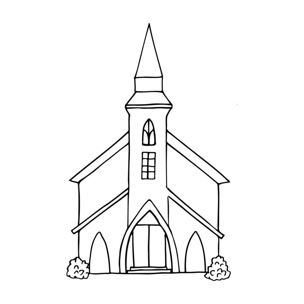 whole chapel building full face - hand drawn doodle vector