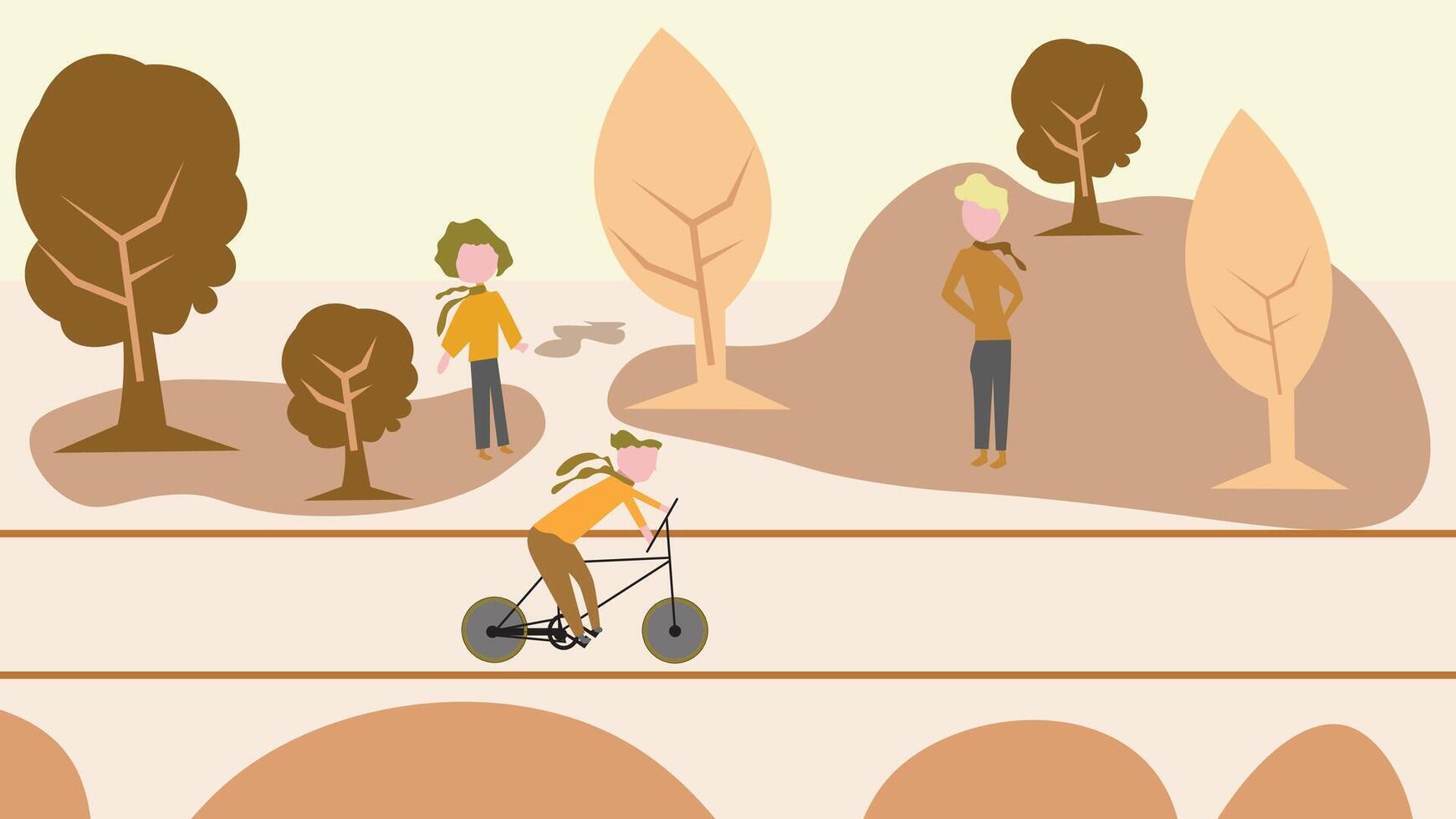 Illustration Autumn Park with Family Activities,People Enjoying a Picnic and Games in an Autumn Park vector