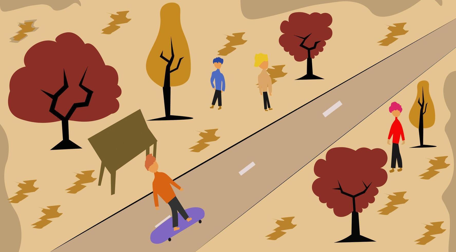 Illustration Autumn Park with Family Activities,People Enjoying a Picnic and Games in an Autumn Park vector