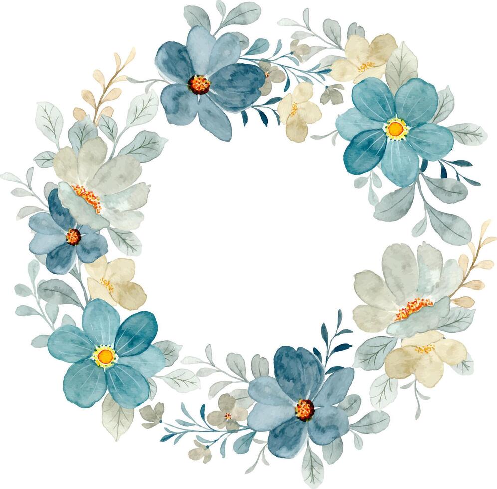 Green floral wreath with watercolor vector