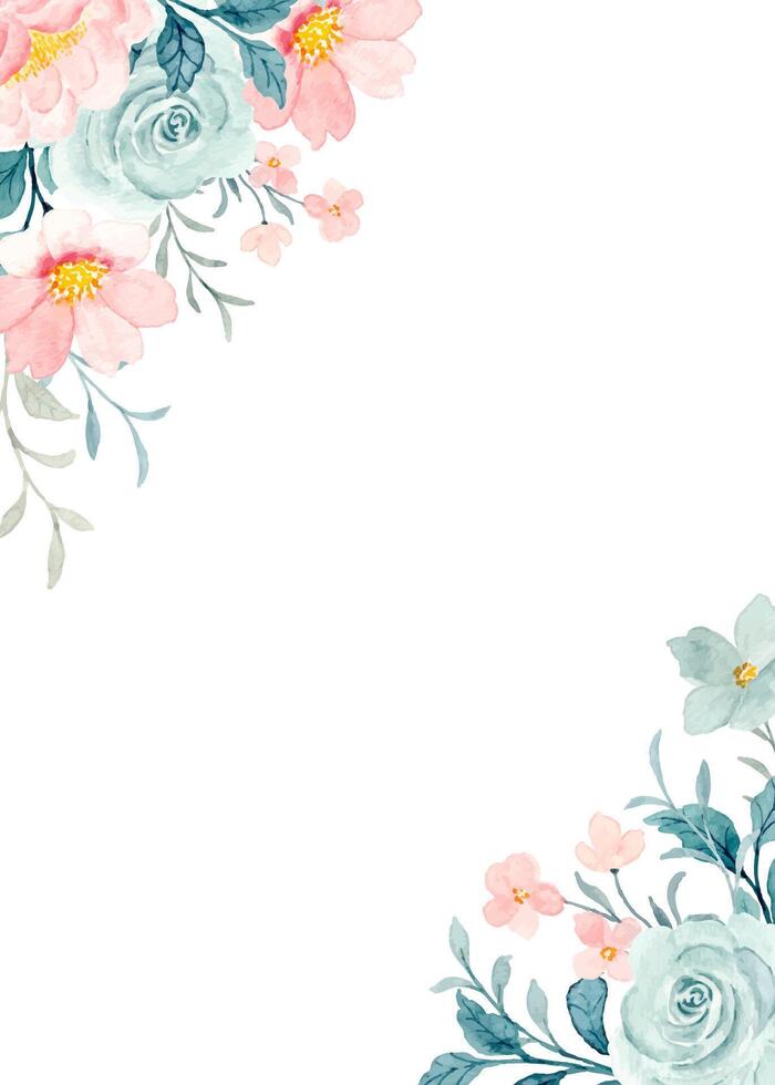 Watercolor pink blue floral frame for wedding, birthday, card, background, invitation, wallpaper, sticker, decoration etc. vector