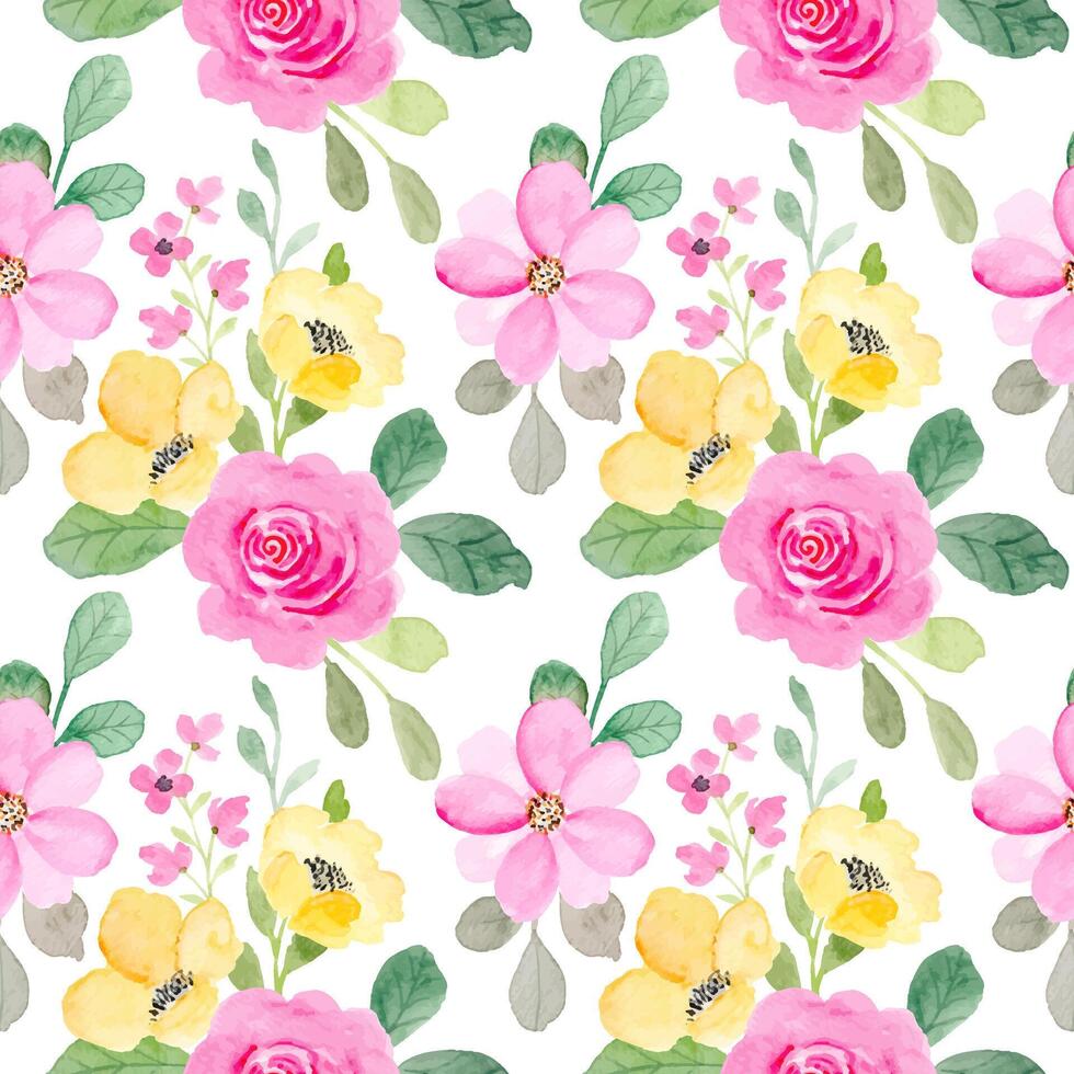 Watercolor yellow pink rose seamless pattern for background, fabric, textile, fashion, wallpaper, wedding, banner, sticker, decoration etc. vector