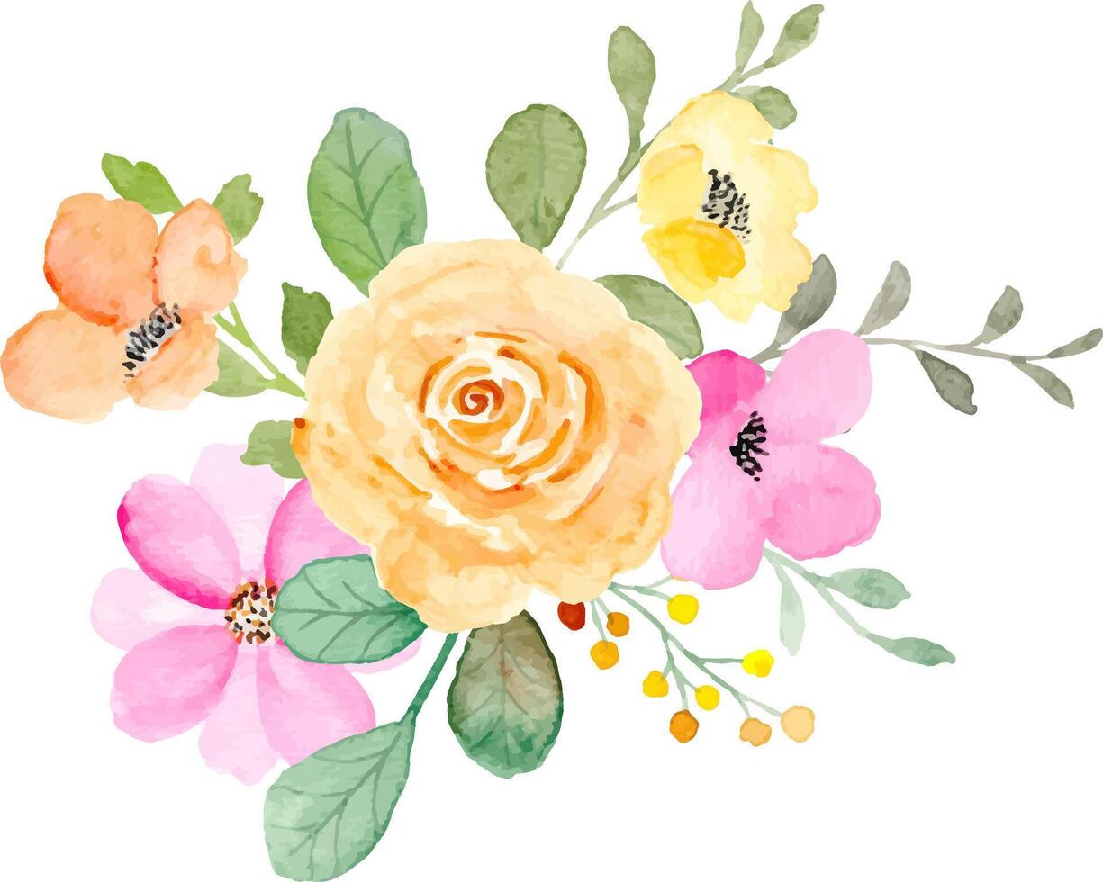 Watercolor yellow rose flower arrangement for background, wedding, fabric, textile, greeting, card, wallpaper, banner, sticker, decoration etc. vector