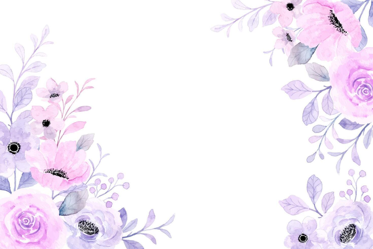 Purple floral border with watercolor for background, wedding ...