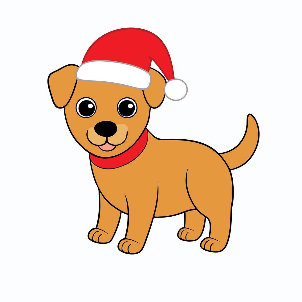 Funny Christmas dog with cap illustration cartoon, clipart, and line art design for digital use. vector
