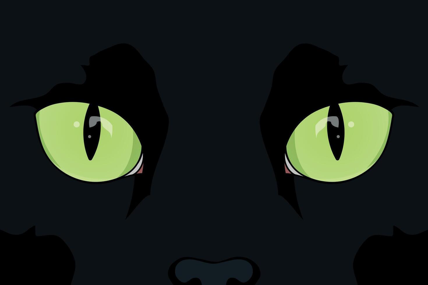 Black cat face close up. Feline eyes. Black cat with green eyes vector