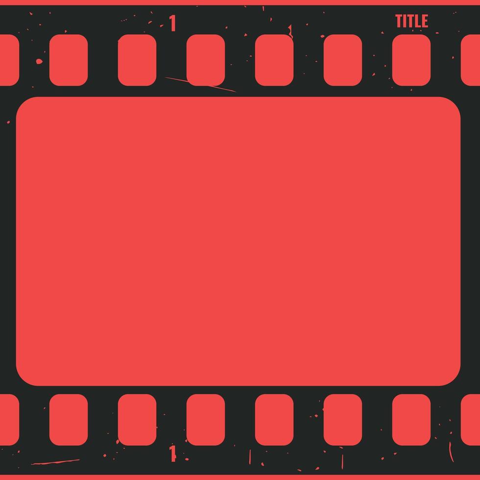 Retro grunge movie film strip on red background. Film strip frame template with grunge texture. Cinema and filmmaking concept vector