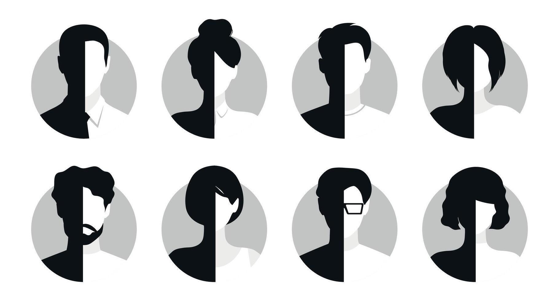 Female and male faceless portraits. Set of women and men face silhouettes suitable for anonymous profiles, avatars or abstract gender icons vector