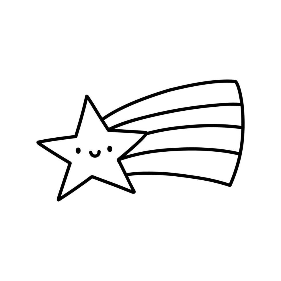 Kawaii shooting star isolated on white background. hand-drawn illustration in doodle style. Perfect for decorations, logo, various designs. vector