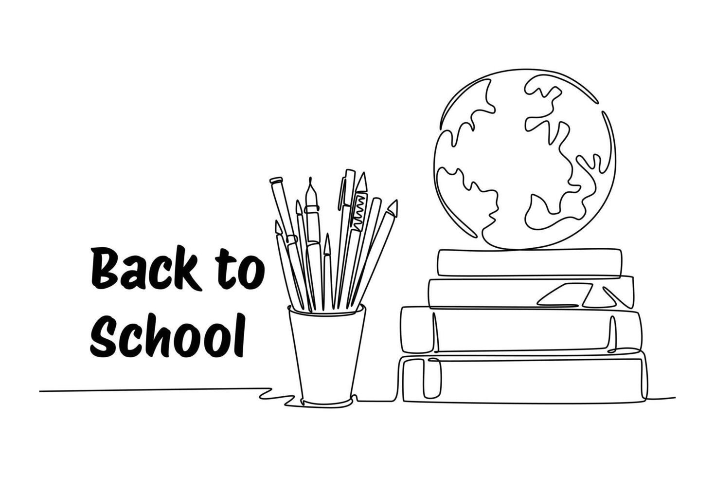 Back to school concept. Single line draw design graphic illustration. vector