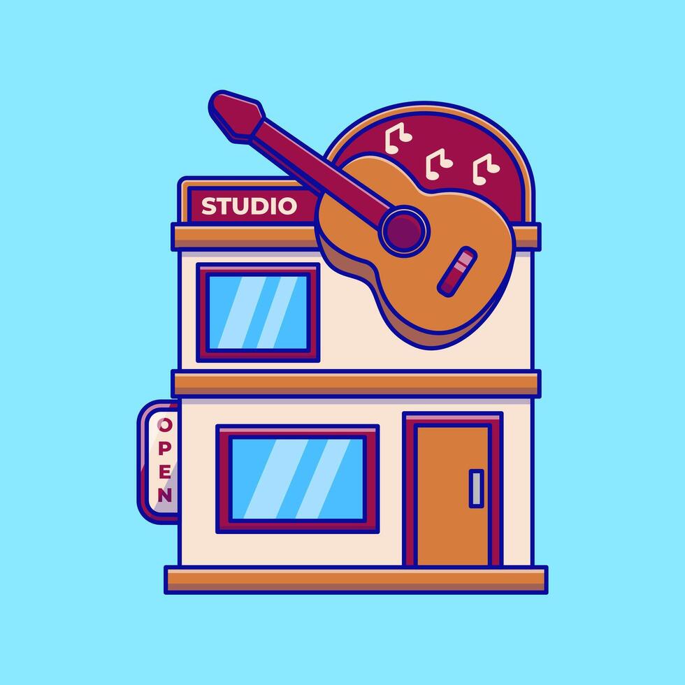Music Studio Building Cartoon Icon Illustration . Building Architecture. Flat Cartoon Concept. vector