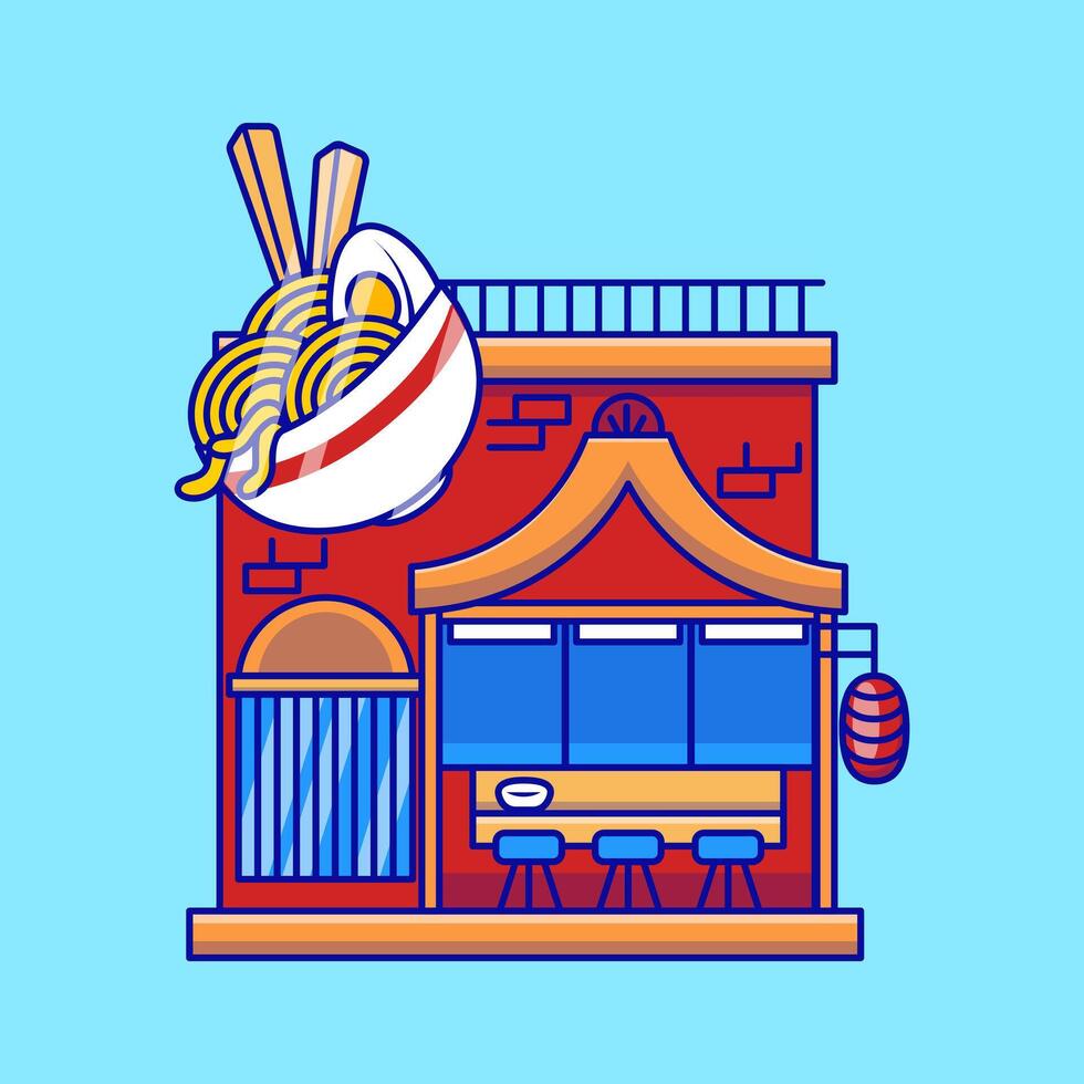 Ramen Store Building Cartoon Icon Illustration. Building Architecture. Flat Cartoon Concept. vector