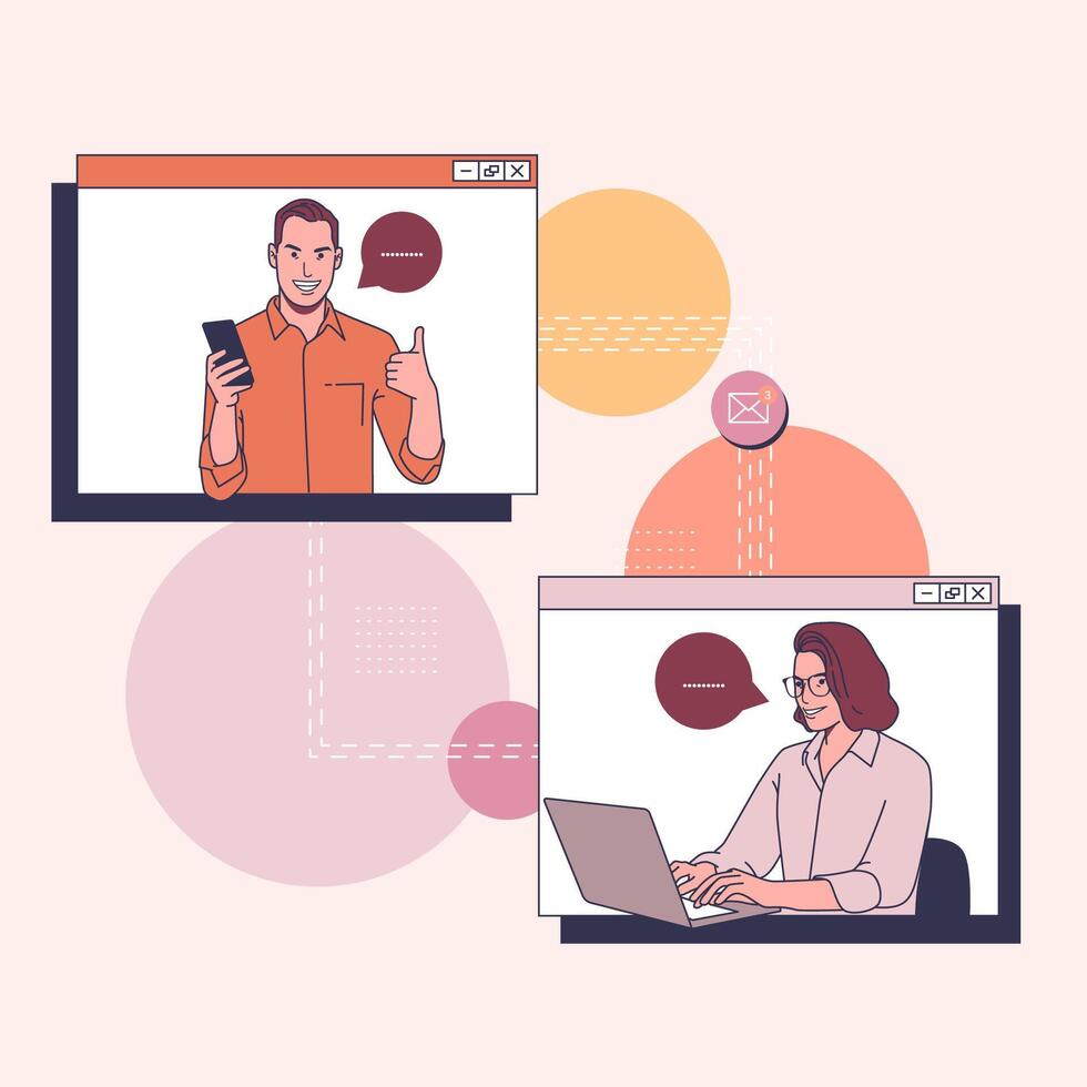 Business communication, people talking online flat illustration character vector