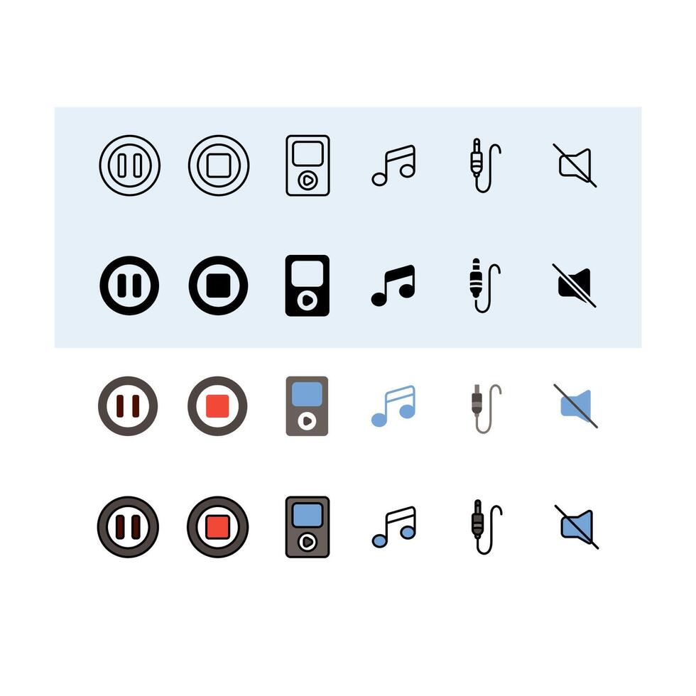 pause button, stop button, music notation, jack, mute, Audio, Music and Sound Icon Set vector