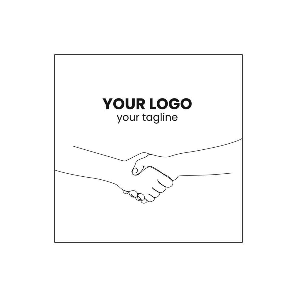 Continuous Line Shake Hand team work Logo Design vector