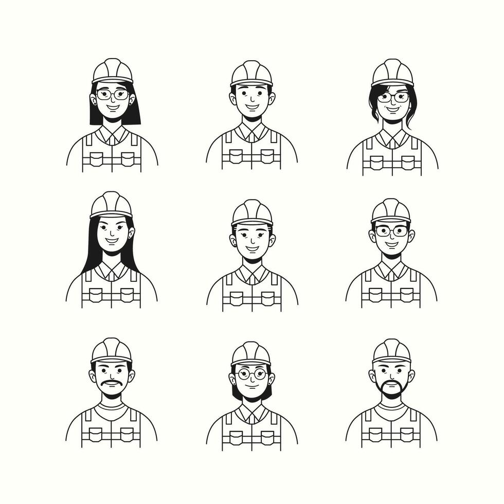 Labor Day contractor worker Profession Avatar Profile Flat Line illustration set vector