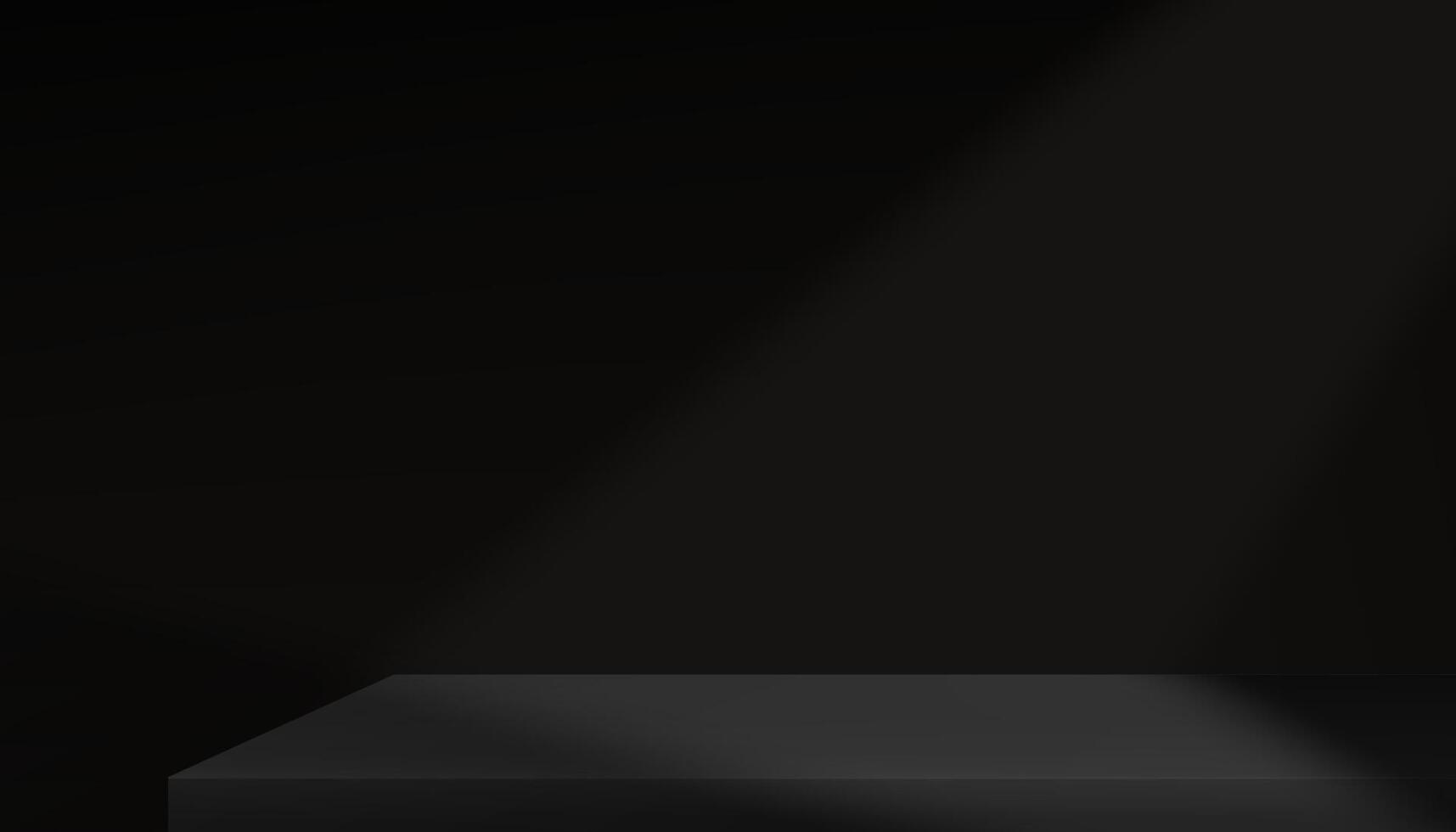 Black Background Wall Studio Room with Light,Shadow on Floor,Empty 3d Backdrop with Podium for product presentation,Empty Display Kitchen Room with Grey Table Top for Web Banner promotion vector