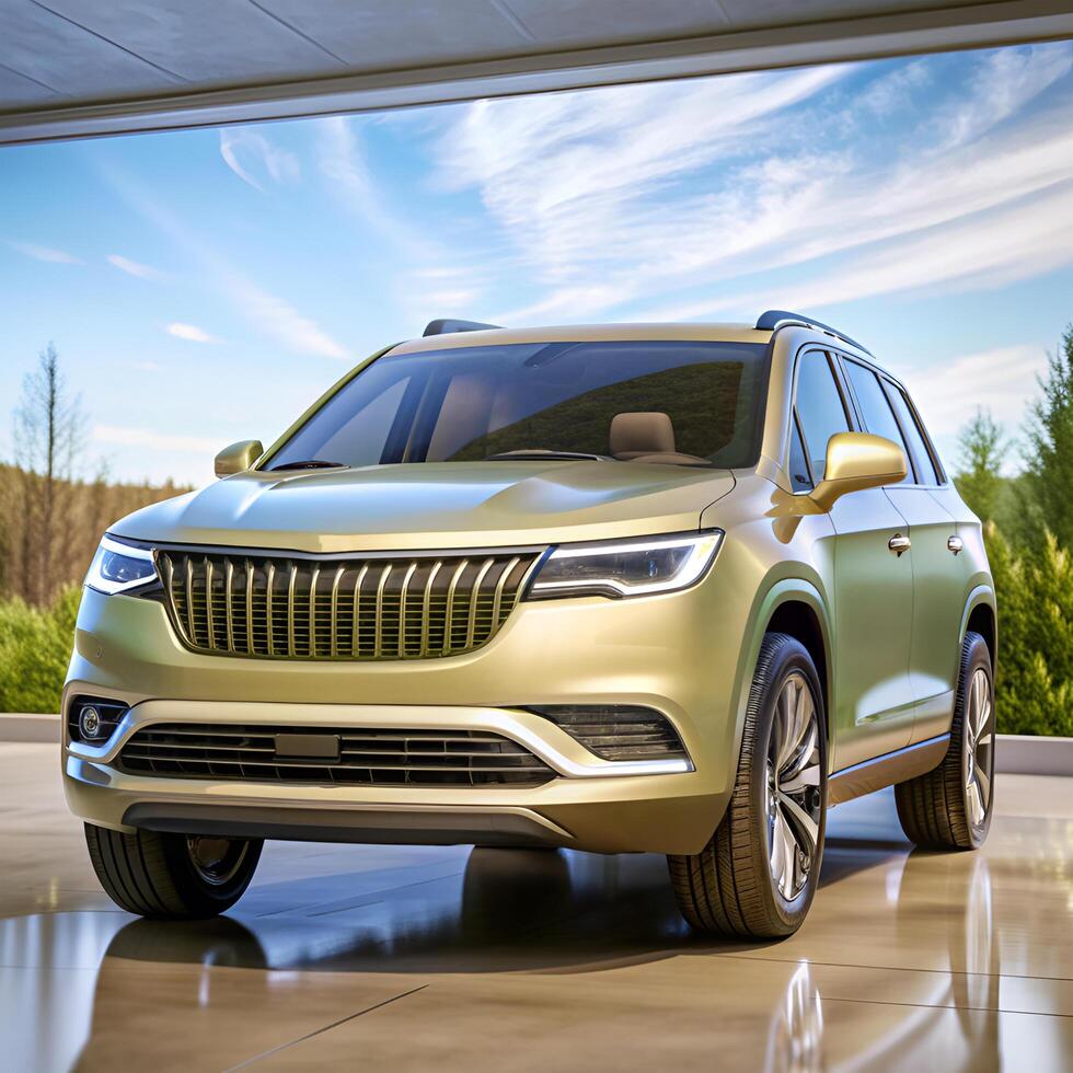 Luxury SUV in Scenic Driveway Modern Automotive Photography photo