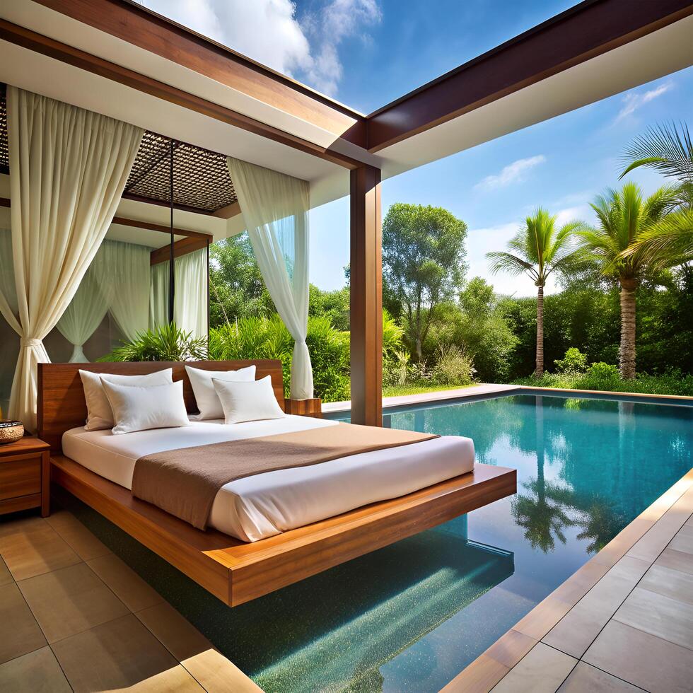 Luxury Bedroom with Pool and Ocean View Modern Interior Design photo