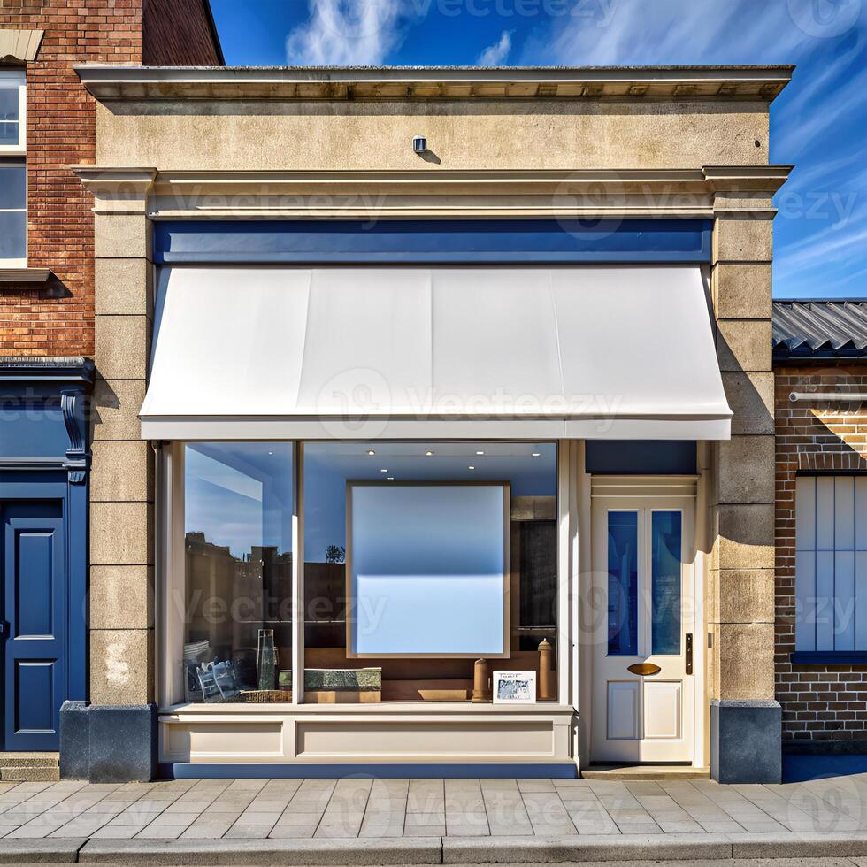 Outside View of Store with Blank Signboard photo