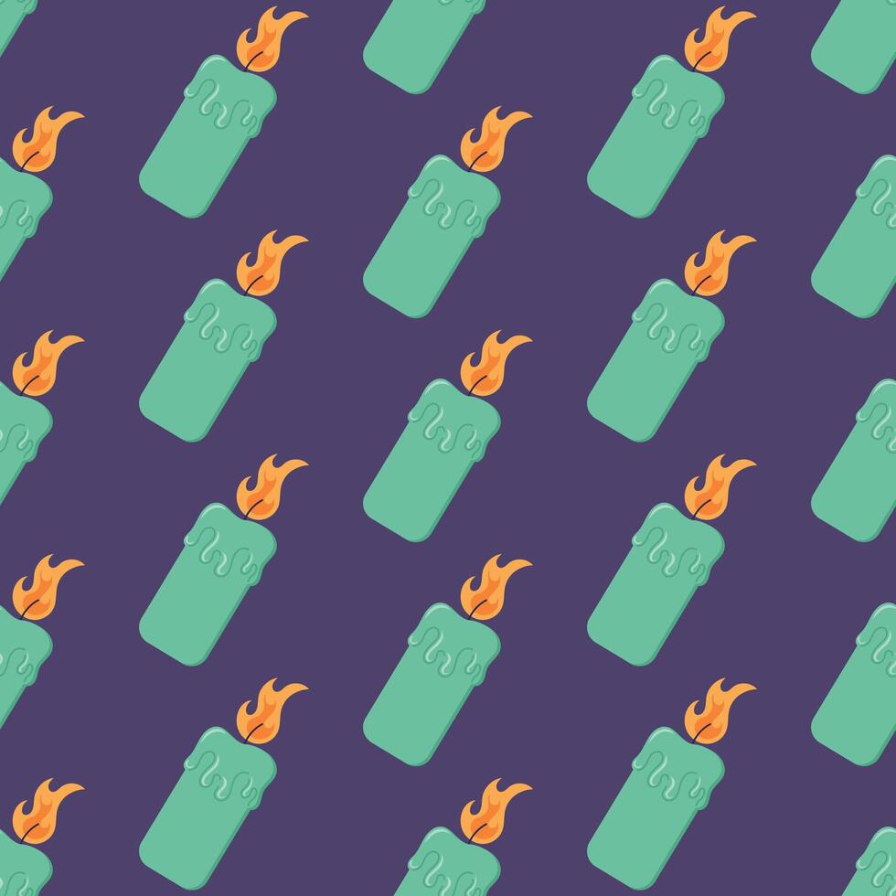 halloween elements, green candle seamless pattern, autumn cute background vector