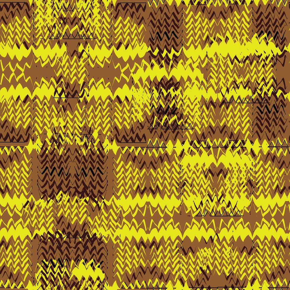 pattern of messy knitting. Warm brown and yellow colors are suitable for winter clothes. Knitted pattern creates ethnic handicrafts impression. vector