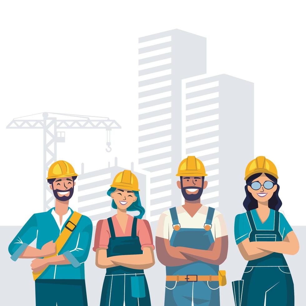 illustration of workers gathered vector