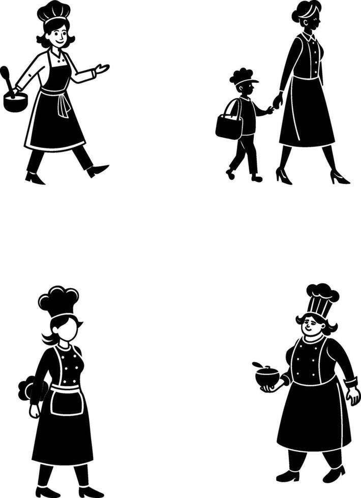 A Wonder Mom Chef Silhouette . vector